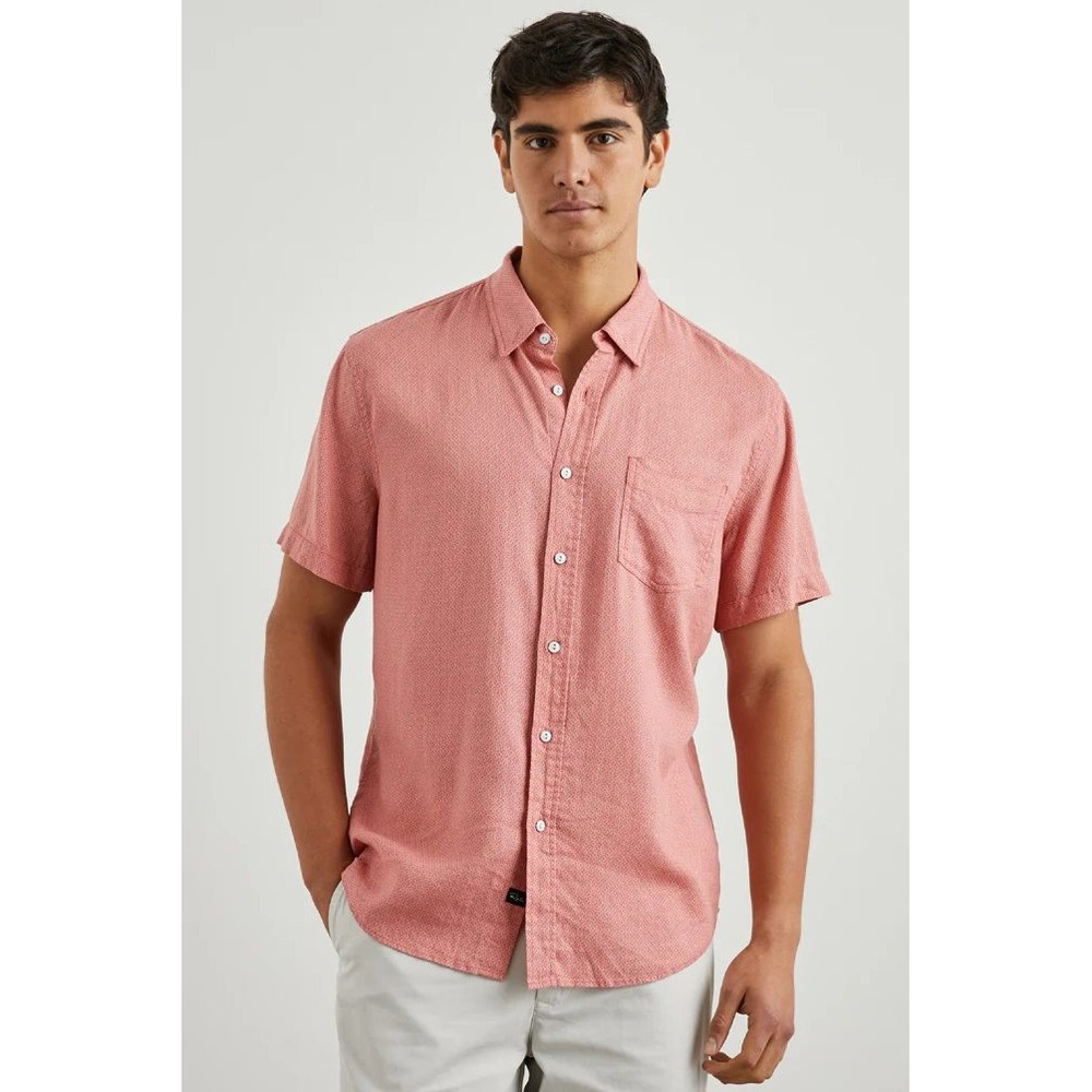Rails Men's Equator Linen Blend Short Sleeve Button Up Shirt Coral XXL